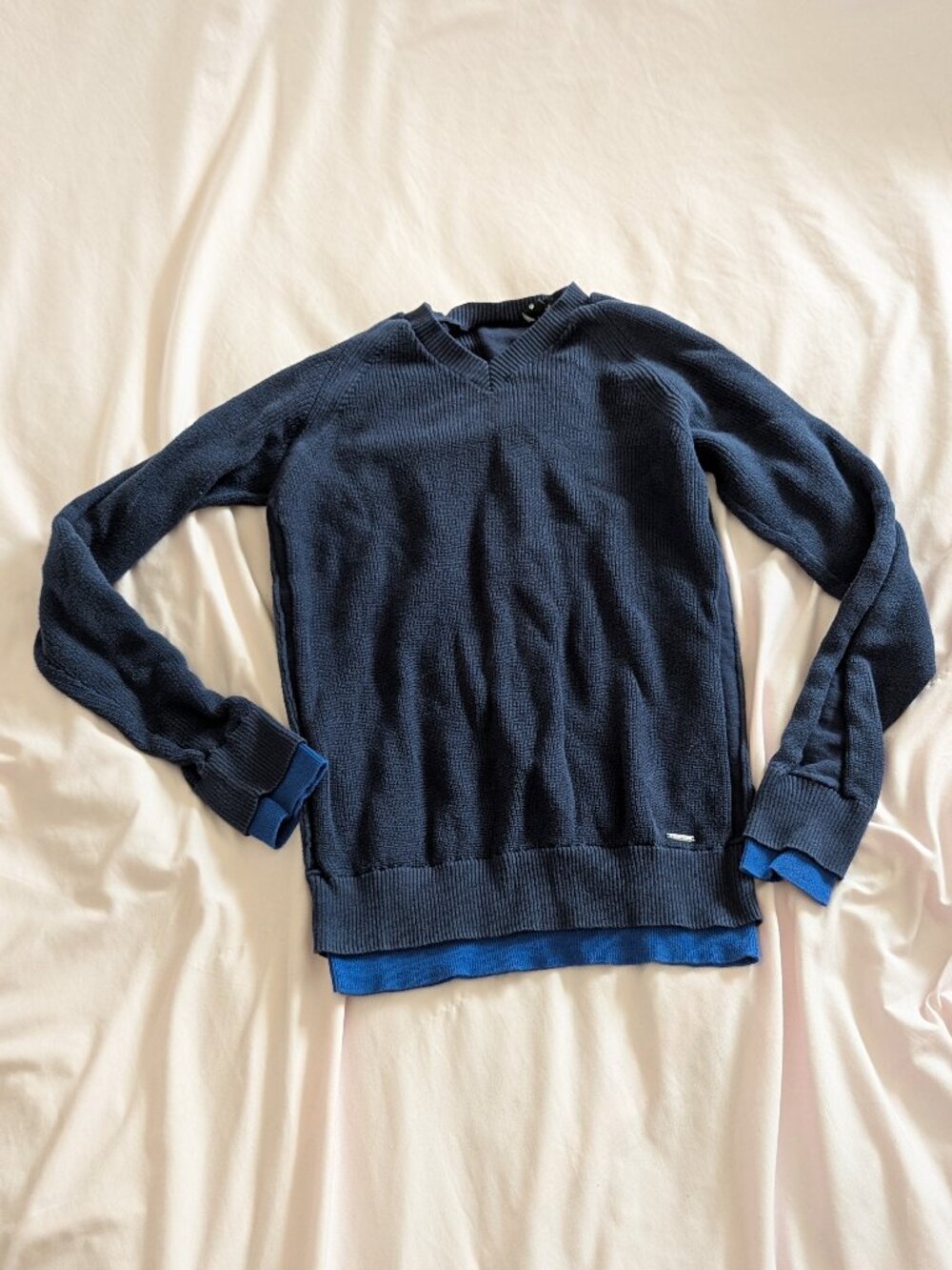 Diesel Blue Layered Detail V-Neck Sweater Size S